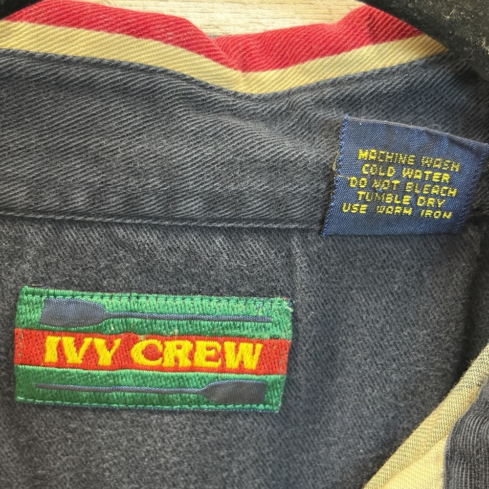 Vintage 90s Ivy Crew Mens L Shirt Striped 100% Cotton Button Down Preppy Red - Picture 9 of 11